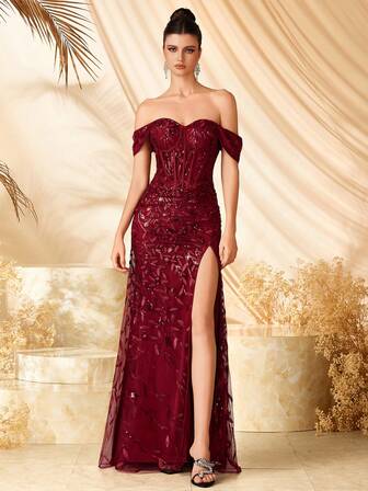 ADYCE שמלה רשמית אלגנטית לנשים עם כתף אחת, מחשוף בצורת לב, חרוזים עלים, מותן גבוה, קפלים בגזרה אדרה, שסע גבוה, גב פתוח, קשירה באורך הרצפה, מתאימה לנשף, אורחת חתונה, שיבה הביתה, ליל כל הקדושים, ארוחת ערב רשמית, מסיבת יום הולדת, מסיבת חג, מפגש משפחתי, ראש השנה ואירועים אחרים.