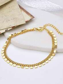 1 chiếc vòng tay mặt trái tim mạ vàng đồng thời trang thanh lịch tối giản (Số lượng mặt trái tim ngẫu nhiên) - Vàng - Xem 2