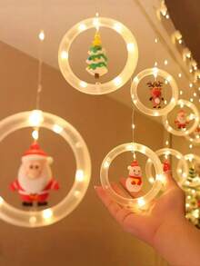 1 pieza Juego de luces LED tipo cortina navideña cálida, incluye patrones de Papá Noel, renos, muñeco de nieve y árbol de Navidad con 3 metros y 112 luces LED, luces de decoración navideña alimentadas por USB, adecuadas para el hogar, dormitorio y decoración festiva, decoración colgante interior