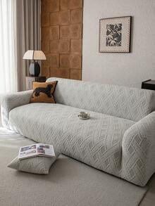 1 buah Sarung Sofa Elastis, Motif Daun - Dapat Dicuci dengan Mesin, Pelindung Sofa Anti Selip, Cocok untuk Sofa Satu hingga Empat Dudukan di Ruang Tamu, Kain Putih Bertekstur, Cocok untuk Semua Musim, Penting untuk Ruang Tamu | Sarung Sofa Minimalis | Sarung Sofa Pas - Light Grey - View 10
