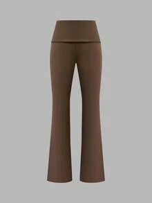 Leggings évasés casual à taille pliable de couleur unie pour femmes