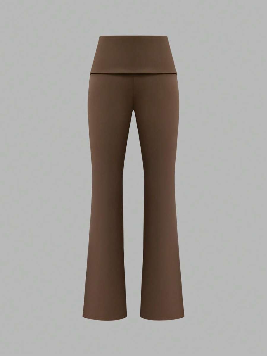 Leggings évasés casual à taille pliable de couleur unie pour femmes