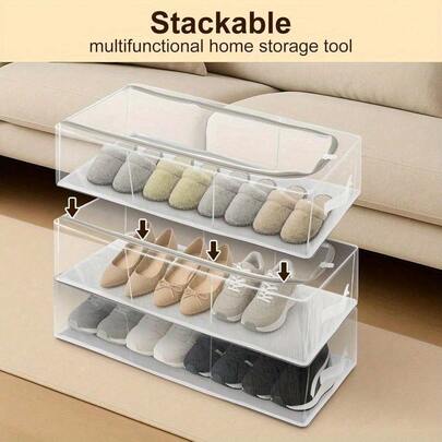 Supernic Under Bed Shoe Storage Boxes Transparent Foldable PVC Shoe Organiser With Clear Lids & Handles Space-Saving Visible Shoe Rack For Closet, Underbed