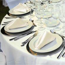 1pc Satin Round Solid Color Tablecloth, Suitable For Wedding Party Dining Banquet - Beige - View 11