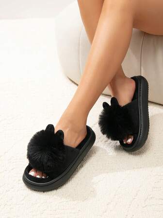 Söta tofflor med öppen tå och kaninöron för kvinnor, varma och lätta EVA-tofflor för inomhusbruk, unisex-hemskor för höst/vinter