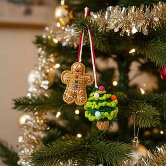 1 件手工钩针圣诞树装饰，可爱的后视镜/房间装饰，适合女性和女孩，汽车内饰装饰，圣诞礼物