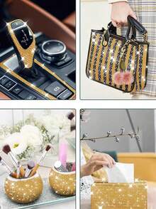 1-Yard Self-Adhesive Gold Sparkling Crystal Rhinestone Diamond Ribbon, Decorative Rhinestone Sequin Stickers, Diy Car, Computer, And Vanity Table Crafts, Wedding Party Decorative Stickers Wrapping Rolls, 2mm Rhinestone Crafts (Gold) - Multicolor - View 6