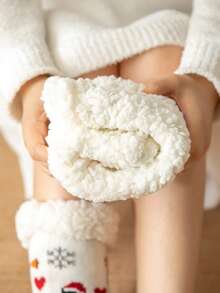 1 双女孩卡通印花袜子，适合室内家居穿着 - 白色 - 查看 5