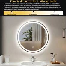 Espejo LED blanco de 60 cm, espejo de baño esmerilado, espejo inteligente antivaho redondo, con luz ajustable a 3 colores, instalación vertical/horizontal, decoración de pared, decoración del hogar, espejo de pared, espejo para habitación, decoración de baño, decoración de sala de estar - Tipo de Enchufe A USA (110-127V) - Ver 4