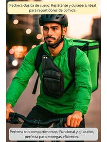 Bolso Bandolera, Pechera de Piel Genuina para Hombre, Estilo Mensajero, Color Café, Hecho en México, Con Múltiples Compartimentos y Correa Ajustable - Cafetería - Ver 9