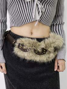 美式复古Y2K千禧年风格铆钉腰带，女士款，小众设计，性感魅力，宽版，PU皮革 - 彩色 - 查看 4