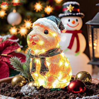 Sparkle-Effect Guinea Pig | Christmas Garden Decor With Glossy Finish | No-Power Animal Accent For Porch & Flower Beds