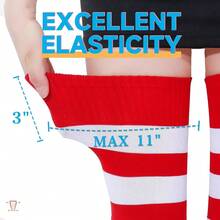 Kayhoma Extra Long Cotton Stripe Thigh High Socks Over The Knee High Socks{"Size_name":"Medium","Color_name":"Red/White&Green/White"} - 紅/白&綠/白 - 查看 5
