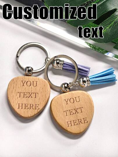 1pc Customized Text Wooden Carving Keychain + Tassel, Elegant Wedding Favor For Bride And Groom, Exquisite Hanging Decor For Backpack, Bag, Schoolbag, Wallet, Suitable For Various Festivals And Customization