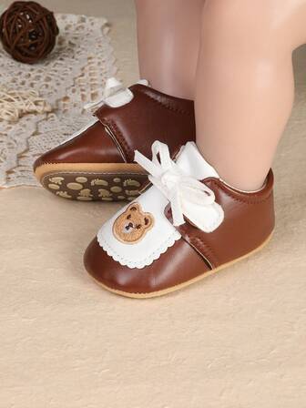 Autumn New Infant Shoes Cute Cartoon Bear Soft Bottom Anti-Slip 0-1 Years Old Toddler Shoes Outdoor Small Leather Shoes Wear-Resistant