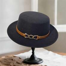 Sombrero Fedora de mujer para otoño e invierno, moderno, con hebilla y cinturón, de lana, estilo jazz, ideal para fotografía. - Negro - Ver 3