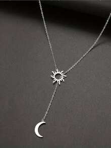 1 buah Kalung Liontin Matahari & Bulan Panjang Elegan untuk Wanita - Emas - View 2