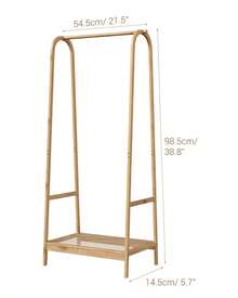 Perchero de bambú, perchero independiente con estante de almacenamiento y barra para colgar, organizador de ropa de madera que ahorra espacio para entrada, dormitorio y sala de estar (Burlywood) - color de la madera - Ver 2