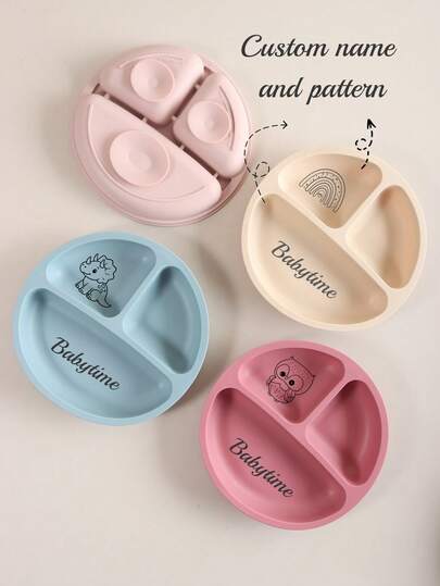 1 pièce Assiette en silicone avec ours à ventouse personnalisée avec un nom, vaisselle pour enfants et tout-petits pour la maison et la garderie