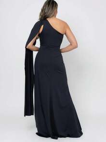 Women's Long Party Dress One Shoulder With Elegant Slit One Size M (Fits 38 To 42) Simple Elegant Party Beach Wedding, Bridesmaid And Graduation. - 黑色 - 查看 2