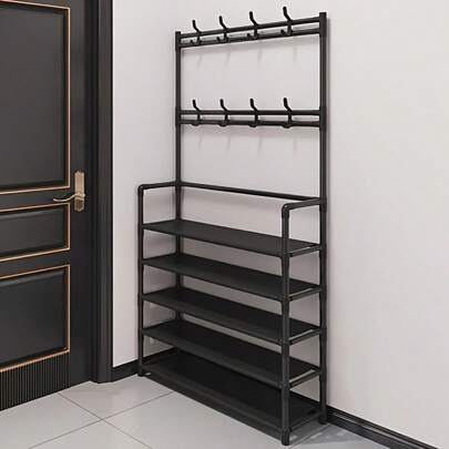 4-5 Tier Stainless Steel Shoe Rack - Space Saving, Easy Assembly, Suitable For Entryway And Bedroom, Durable Design, Minimalist Style, Modern Multipurpose Hanging Clothes Rack And Organizer, Dorm Entrance Shoe And Hat Rack