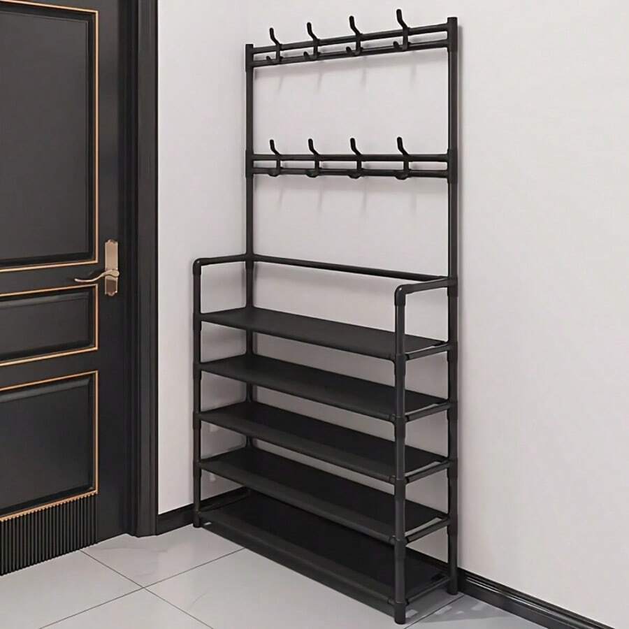 4-5 Tier Stainless Steel Shoe Rack - Space Saving, Easy Assembly, Suitable For Entryway And Bedroom, Durable Design, Minimalist Style, Modern Multipurpose Hanging Clothes Rack And Organizer, Dorm Entrance Shoe And Hat Rack - Multicolor - View 1