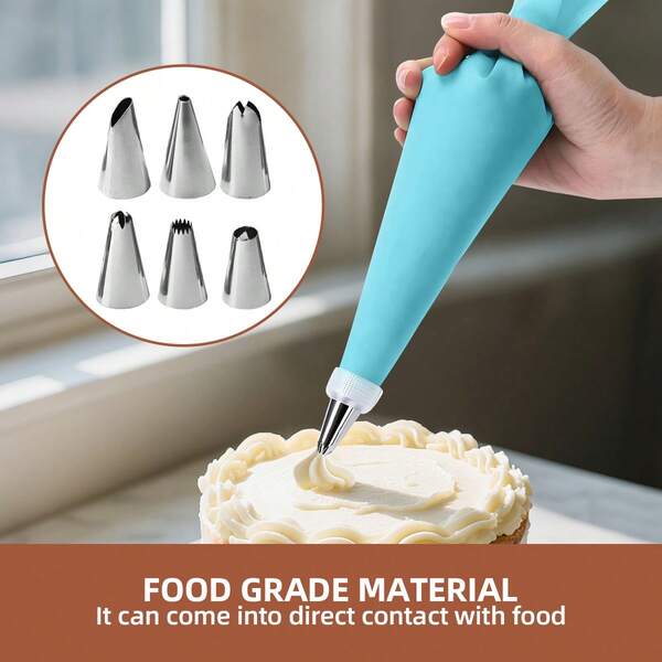 8 piezas de accesorios de crema, que incluyen 6 tipos de boquillas, 1 bolsa de tuberías de EVA, 1 accesorio de conversión. Herramientas de hornear, utensilios de cocina, para mantequilla, glaseado, queso, masa de pan, pastel, repostería DIY, fiesta de cumpleaños, reunión familiar, celebración de vacaciones, para amantes de la repostería