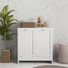 Kleankin Laundry Cabinet, Bathroom Cabinet With 2 Tilt-Out Hampers, Modern Laundry Storage Cabinet For Washroom, White - trắng - Xem 7