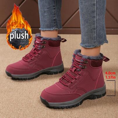 Women's Hiking Boots, Grey Outdoor Boots, Winter Warm Thermal Lined Leather Ankle Boots, Outdoor Sports Shoes, Waterproof Hiking Shoes Anti-Slip Trekking Climbing Shoes, Thick Sole Boots Waterproof Boots, Unisex Couple Shoes Size 36-45