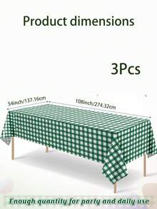 1/3pcs Green Plaid Disposable Tablecloth 54 X 108 Inches Rectangle Checkered Picnic Table Cover Suitable For Birthday Party, Christmas Theme Party, Picnic Mat, Wedding Party Decoration