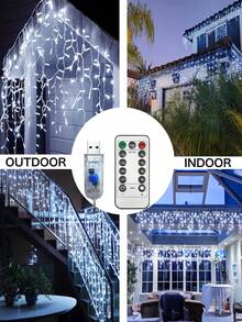 1pc USB Icicle String Lights,3.5M/7M Led Indoor Waterproof Christmas Lights With Remote Control,Fairy Lights Dimmable Memory,Timming Function,8 Modes,USB Curtain String Light For Bedroom,Balcony,Stairs,Roof, House,Garden,Wedding,Party,Christmas Decor - Beige - View 19