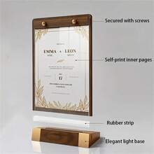 1PC Walnut Wood Base Tent Sign Holder With Metal Finish And Transparent Panel, Anti-Slip Silicone Strip, A4 Size Display For Certificates, Menus, And Signs