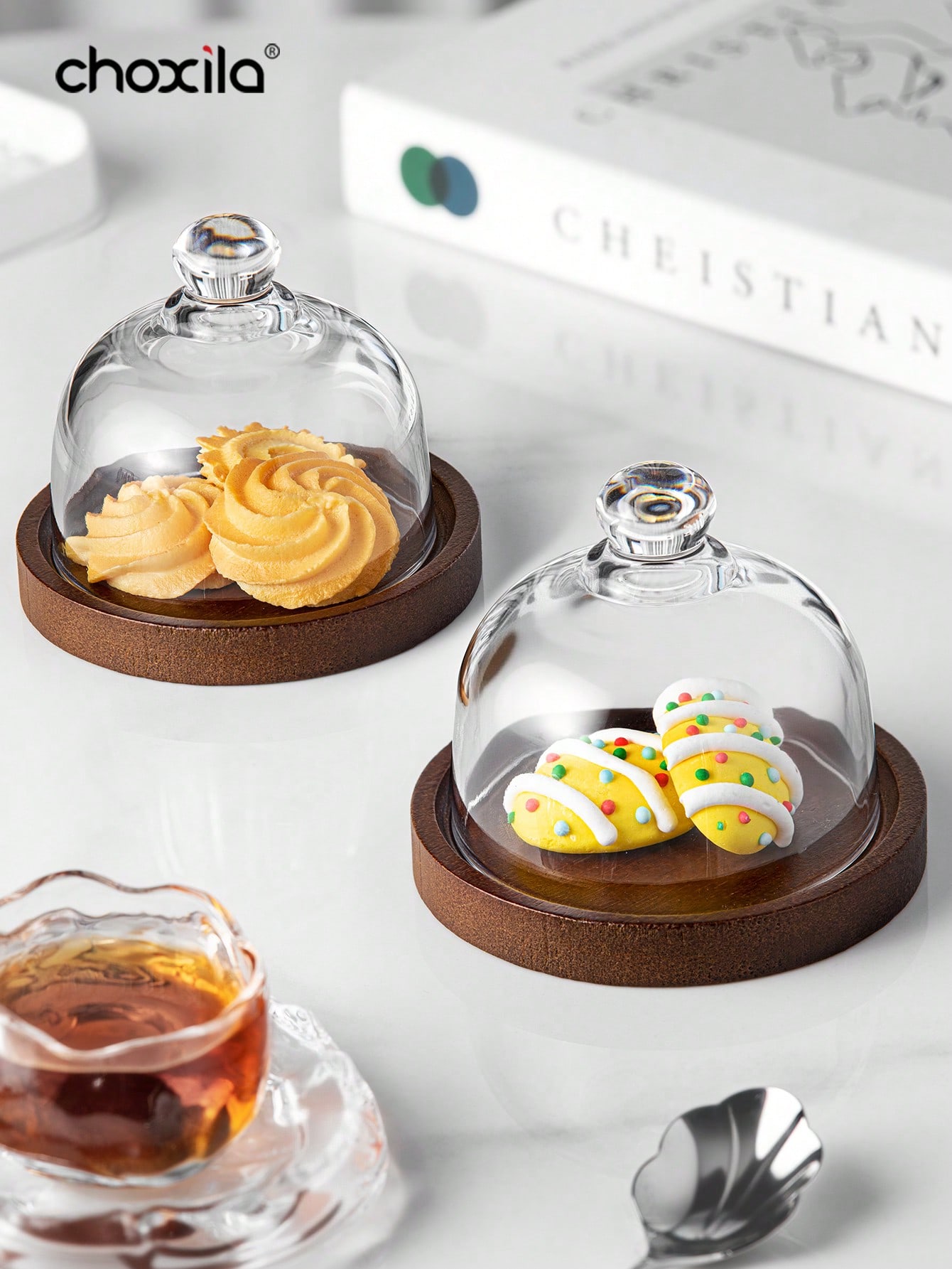 choxila 1 صينية حلوى خشبية مع غطاء زجاجي. يمكن است...