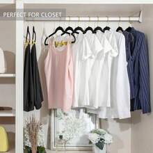 Premium All Black Velvet Pants Hangers With Adjustable Clips (Pack Of 20) Slim Skirt Hangers- Non Slip Felt Outfit Dress- Black Hooks,Space Saving Shirt Clothes -END - 黑色/金色 - 查看 4