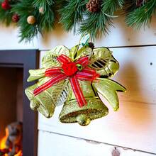 6/12/24 Colgante Campanas navideñas doradas con moño rojo decorativo y brillo, adorno para puerta, chimenea o pared, decoración navideña elegante y festiva para el hogar colgante para interiores y exteriores, ideal para realzar tu ambiente navideño, adorno festivo para casa, oficina o árbol de Navidad - 24Pcs - Ver 9