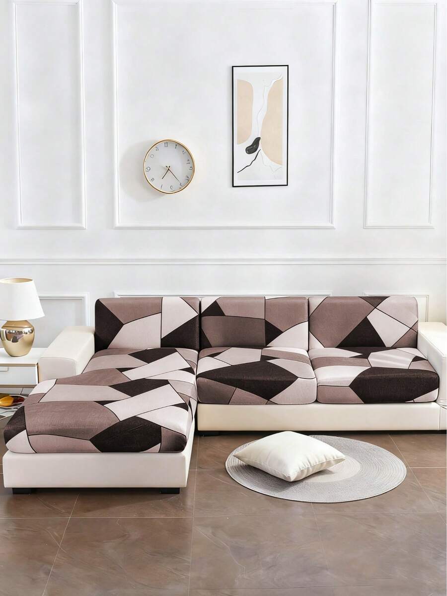 1pc Geometric Print Elastic Sofa Seat Cushion Cover, Suitable For All Seasons - Multicolor - View 1