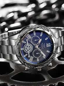 1pc Fashion Business Classic Oversized Dial Men's Alloy Strap Quartz Watch - Silver - View 2