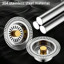 1个不锈钢厨房水槽滤网 - 现代排水塞，带易按压杆，耐腐蚀设计，高效过滤杂物，适用于标准水槽，厨房水槽排水过滤器，过滤杂物，时尚金属饰面，易于清洁，高品质结构，现代设计，经久耐用，适合公寓生活 - 彩色 - 查看 9
