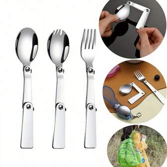 Foldable Spoon And Fork Set, Thick 304 Stainless Steel, Outdoor Travel Hiking Camping Portable Tableware
