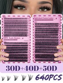 640/600/570/448 piezas Pestañas postizas con rizo D, alta capacidad adecuada para ojos gruesos y esponjosos, aspecto natural. Maquillaje de belleza, hazlo tú mismo en casa. Gran capacidad de libro de pestañas individuales para principiantes, artistas de maquillaje, pestañas postizas suaves y duraderas. Extensiones de pestañas segmentadas para maquillaje de ojos de zorro/gato