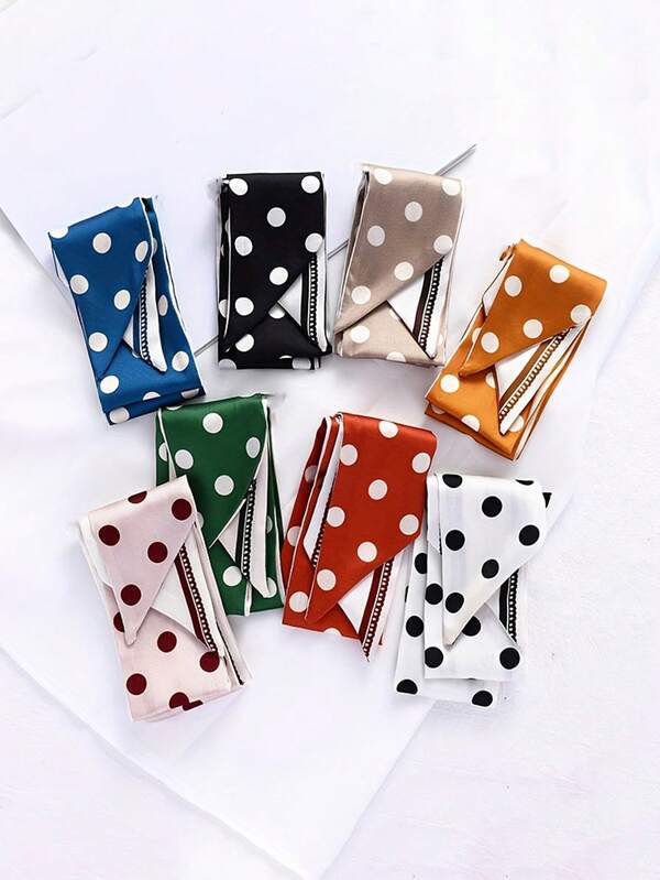 6pcs Polka Dot Solid Color Fashion Versatile Hair Bands, Women's Clothing Decor Long Scarf, Bag DIY Bow Ties, Ribbons Warm Headband Winter Hair Accessories Women Bandanas