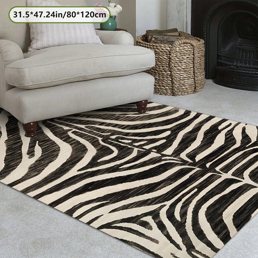 Soft Luxury Zebra Pattern Carpet With Backing - Soft, Machine Washable, Suitable For Living Room, Bedroom, Outdoor - Multi-Functional Decorative Carpet, Suitable For Home, Office, And Other Places - Multicolor - View 1