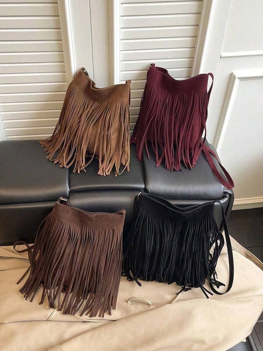 1pc Autumn/Winter Retro Bohemian Style Personalized Fashion Street Fringe Square Bag, Casual Minimalist, Can Be Carried As Shoulder Bag Or Crossbody, Versatile Style, Suitable For Fun, Travel And Attending Parties - Fashionable Tassel Bag - View 1