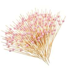 200 件/100 件/50 件/20 件/10 件金色/粉色/白色一次性竹签，圆形串珠设计，适合厨房餐桌、水果沙拉、婚礼和节日派对、圣诞节