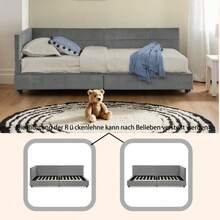 Enkelsäng, hudvänlig sammetsdesign, barnsäng med hög rygg, beige (utan madrass) - Mörkgrå - Visa 2