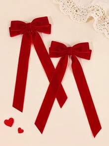 2 piezas Lazos para el cabello para niñas Elegantes Lazos lisos Pinzas de cocodrilo Pinzas para el cabello esponjosas Pasadores de otoño e invierno Pasadores de moda Diarios Pasadores para el cabello Lindos y dulces Accesorios para el cabello para adolescentes - Rojo - Ver 9