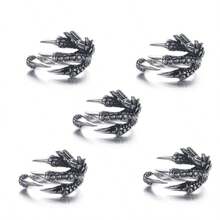 1 pieza Anillo abierto de garras de águila punk vintage, anillo de declaración fresco y versátil para hombres, regalo para el Día del Padre o graduación - anillo - Ver 7