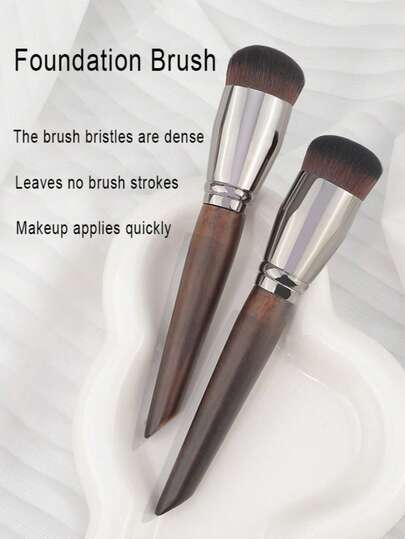 فرشاة بودرة ذات مقبض خشبي وقاعدة وردية، فرشاة مكياج متعددة الوظائف، لا تمتص، مناسبة للبودرة والكريم والتحديد، أدوات مكياج