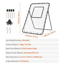 Baseball And Softball Rebounder Net, 4 X 6 Feet PitchBack Baseball Nest For Pitching And Fielding Training, Pitch Return Trainer Rebound Net With Pitching Target, 4 Adjustable Angles - Black - View 7