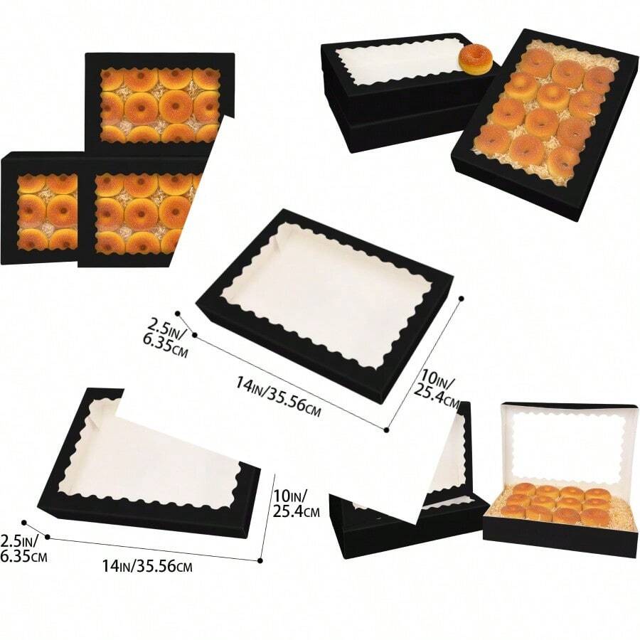 Qiqee Black 14x10x2.5 Inch Cookie Box With Window 12Pcs Bakery Pastry Aron Bakery Box For Packaging Auto-Pop Up - Black - View 1